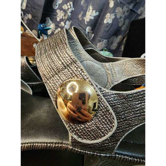 Patrizia By Spring Step Dade Sandals Size 42 US 10.5-11 Pewter Heels Ankle Strap - Picture 6 of 11